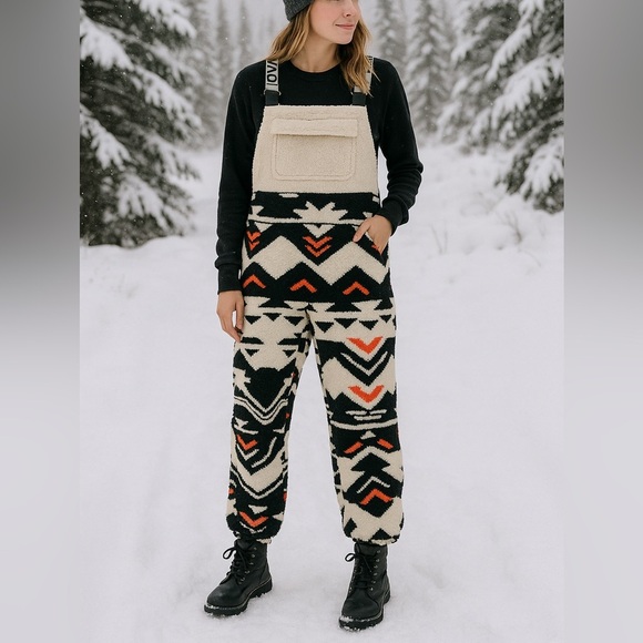Free People Jackets & Blazers - Free People Movement Sherpa Overalls Aztec Print Cozy Fleece Small